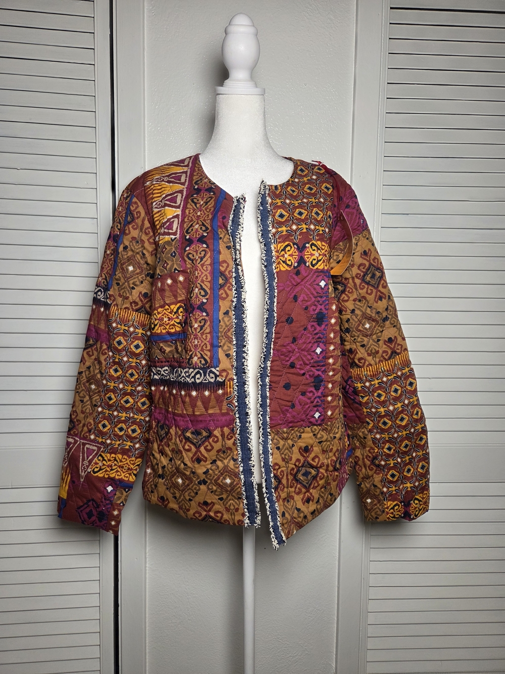 Ruby Rd. Multicolor Patchwork Bomber Jacket - Mustard & Magenta Accents